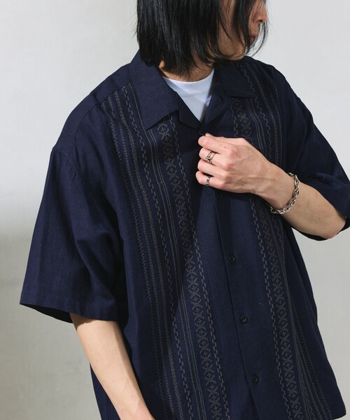 FREAK'S STORE(フリークスストア)の「限定展開 Relax Fit リラックスフィット リネンレーヨン フロント刺繍 キューバシャツ/オープンカラーシャツ(シャツ/ブラウス・メンズ・ブラック/ブラウン/チャコールグレー/ネイビー・SMALL/LARGE/MEDIUM)」の9枚目の写真