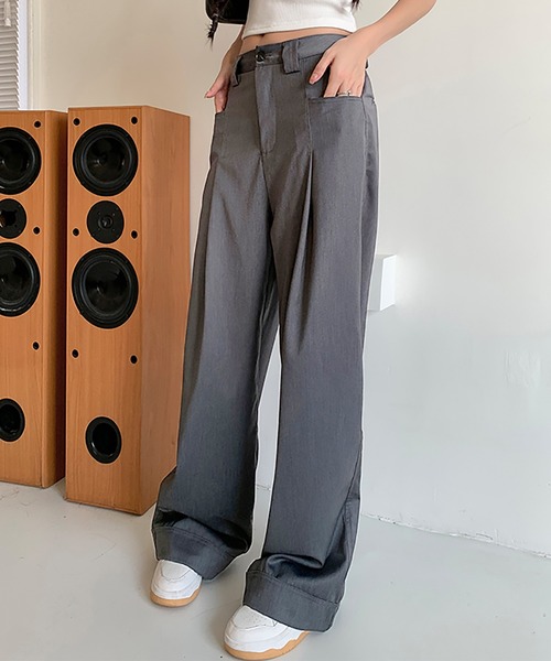 LAFFMO（ラフモ）の「ワイドタックパンツ（スラックス・レディース・グレー・M/L）」の6枚目の写真