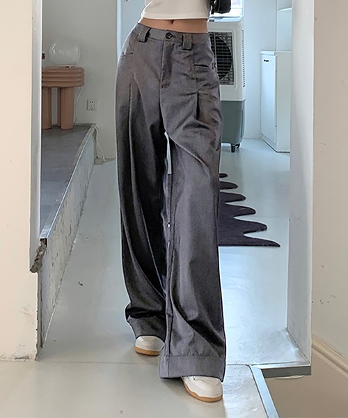 LAFFMO（ラフモ）の「ワイドタックパンツ（スラックス・レディース・グレー・M/L）」の9枚目の写真