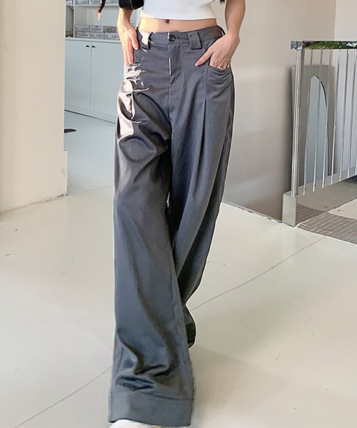 LAFFMO（ラフモ）の「ワイドタックパンツ（スラックス・レディース・グレー・M/L）」の14枚目の写真