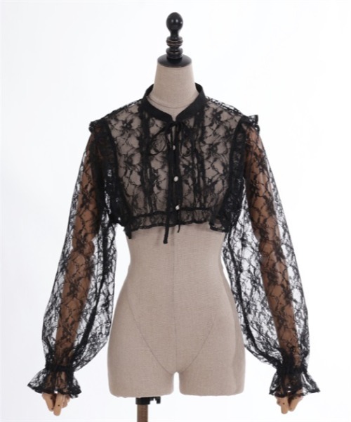 axes femme POETIQUE（アクシーズファムポエティック）の「シアーレースショートブラウス（シャツ/ブラウス・レディース・サックスブルー/キナリ/ブラック・MEDIUM）」の7枚目の写真