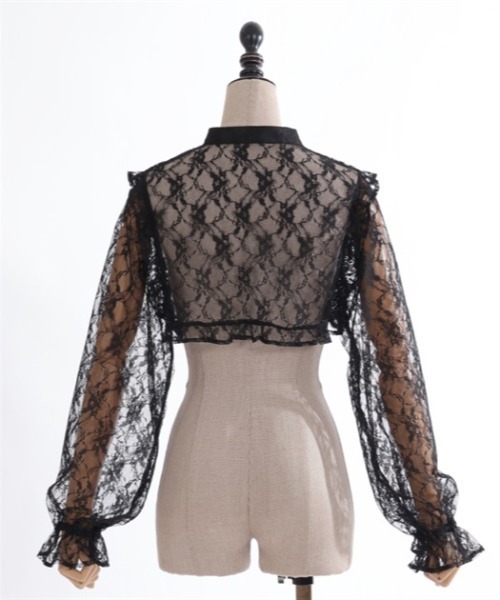 axes femme POETIQUE（アクシーズファムポエティック）の「シアーレースショートブラウス（シャツ/ブラウス・レディース・サックスブルー/キナリ/ブラック・MEDIUM）」の9枚目の写真