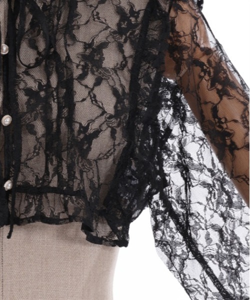 axes femme POETIQUE（アクシーズファムポエティック）の「シアーレースショートブラウス（シャツ/ブラウス・レディース・サックスブルー/キナリ/ブラック・MEDIUM）」の11枚目の写真