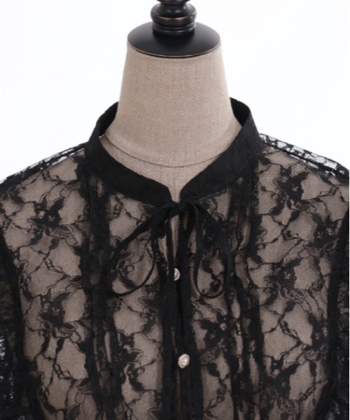 axes femme POETIQUE（アクシーズファムポエティック）の「シアーレースショートブラウス（シャツ/ブラウス・レディース・サックスブルー/キナリ/ブラック・MEDIUM）」の12枚目の写真