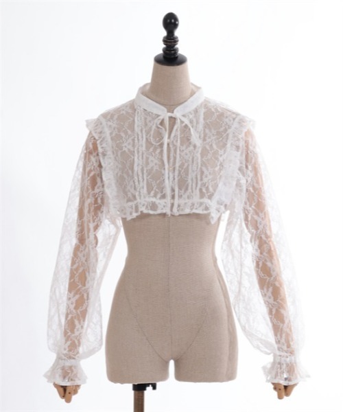 axes femme POETIQUE（アクシーズファムポエティック）の「シアーレースショートブラウス（シャツ/ブラウス・レディース・サックスブルー/キナリ/ブラック・MEDIUM）」の16枚目の写真