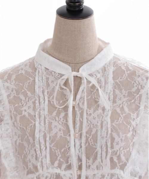 axes femme POETIQUE（アクシーズファムポエティック）の「シアーレースショートブラウス（シャツ/ブラウス・レディース・サックスブルー/キナリ/ブラック・MEDIUM）」の21枚目の写真