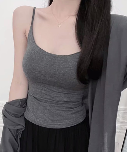 Lace Ladies（レースレディース）の「ソリッドカラー カップ付き ベーシック キャミソール トップス（キャミソール・レディース・グレー/ブラウン/アイボリー/ブラック/ピンク・FREE）」の4枚目の写真
