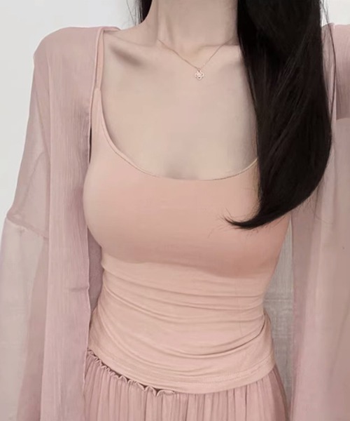 Lace Ladies（レースレディース）の「ソリッドカラー カップ付き ベーシック キャミソール トップス（キャミソール・レディース・グレー/ブラウン/アイボリー/ブラック/ピンク・FREE）」の5枚目の写真