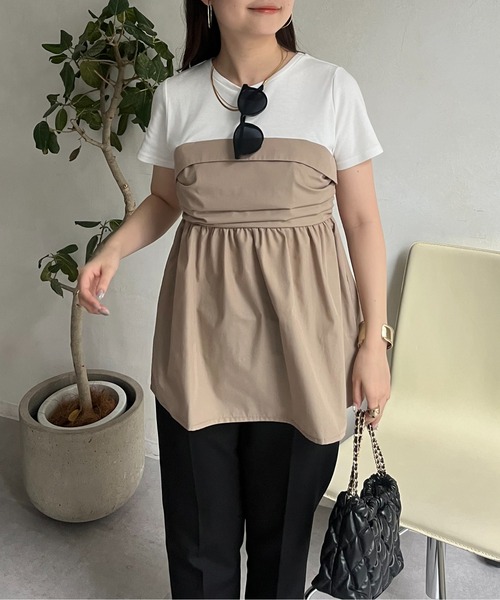 prose verse（プロズヴェール）の「ビスチェドッキングペプラムTシャツ（Tシャツ/カットソー・レディース・チャコールグレー/オフホワイト・ﾌﾘ-/LARGE）」の4枚目の写真