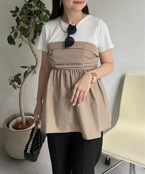 prose verse（プロズヴェール）の「ビスチェドッキングペプラムTシャツ（Tシャツ/カットソー・レディース・チャコールグレー/オフホワイト・ﾌﾘ-/LARGE）」の6枚目の写真