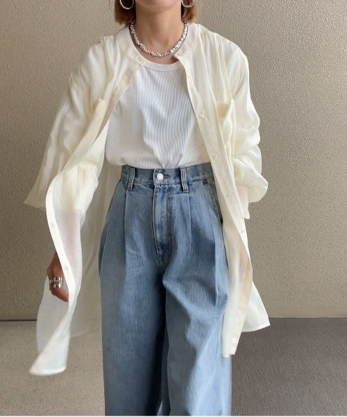 feepur by saya（フェピュールバイサヤ）の「【 7color 】シアールーズシャツ（シャツ/ブラウス・レディース・ブラック/パープル/グリーン/ブルー/オレンジ/ピンク/オフホワイト・MEDIUM）」の9枚目の写真