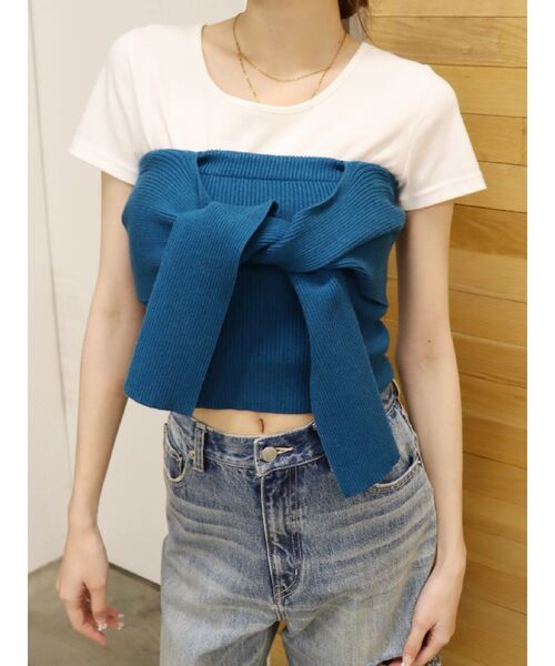 EVRIS（エヴリス）の「リボンニットベアビスチェ（キャミソール・レディース・グレー/ブルー/ブラック・FREE）」の3枚目の写真