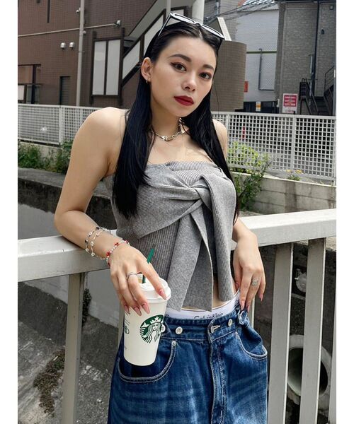 EVRIS（エヴリス）の「リボンニットベアビスチェ（キャミソール・レディース・グレー/ブルー/ブラック・FREE）」の5枚目の写真