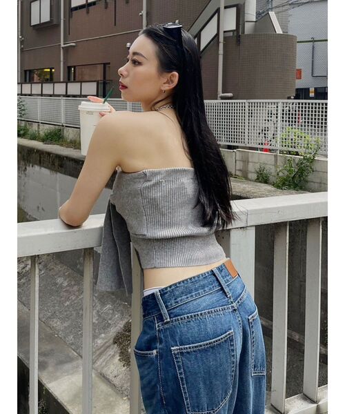 EVRIS（エヴリス）の「リボンニットベアビスチェ（キャミソール・レディース・グレー/ブルー/ブラック・FREE）」の6枚目の写真