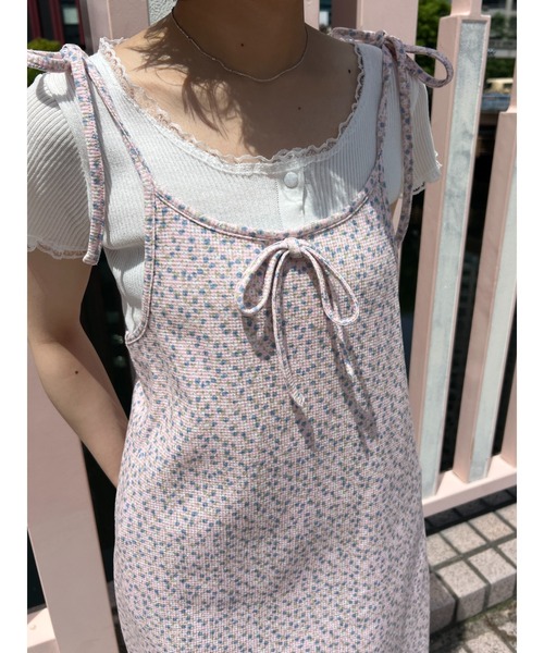 WC（ダブル シー）の「リトルフラワーワッフルキャミワンピース（ワンピース・レディース・ホワイト/ピンク/グリーン・FREE）」の15枚目の写真