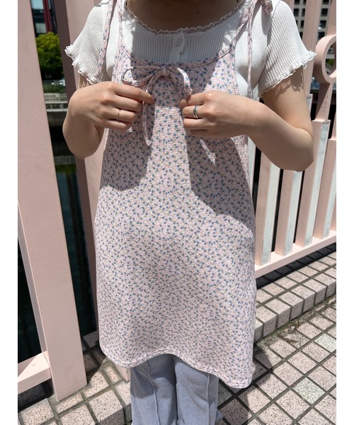 ※訳あり シミ※ ワンダフルワールド ワンピース 蔦小花柄 パープル ピコット コットンホワイトフラワーワンピース