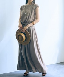 slattgir（スラットジール）の「高身長　リネンタッチウエストギャザーフレンチスリーブマキシワンピース　（トールサイズ）Essenave（ワンピース）」