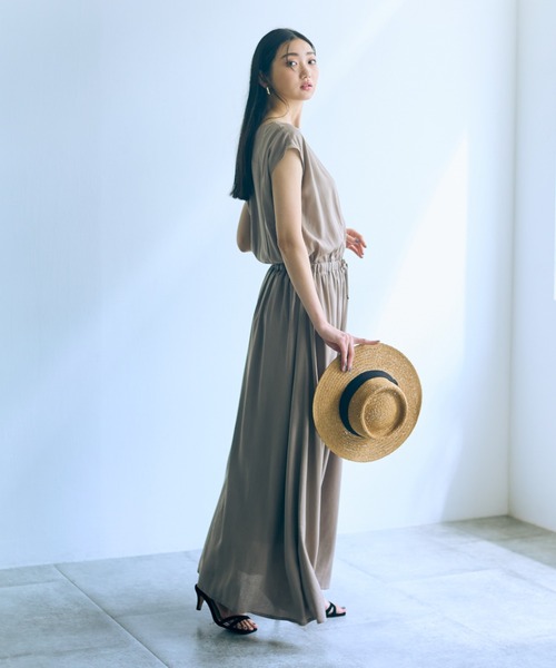 【美品】nesessaire　リネンワンピース　サイズF　マスタード 高身長 フレンチスリーブボリュームフレアワンピース（トール