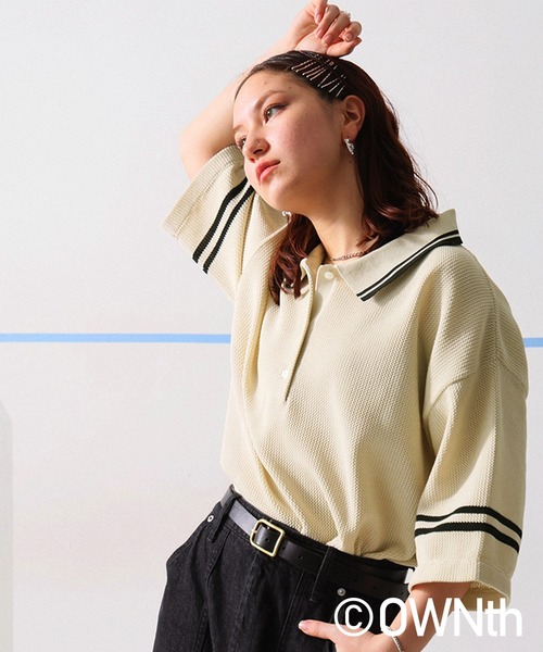 OWNth（オンス）の「メッシュポロシャツ（ポロシャツ・レディース・ベージュ/ネイビー・P/R）」の6枚目の写真