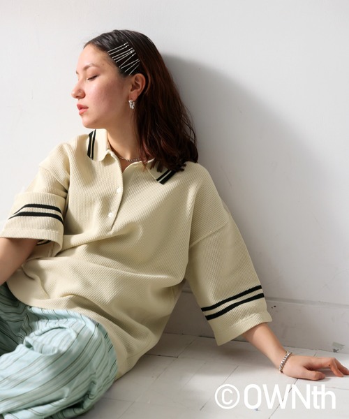 OWNth（オンス）の「メッシュポロシャツ（ポロシャツ・レディース・ベージュ/ネイビー・P/R）」の9枚目の写真