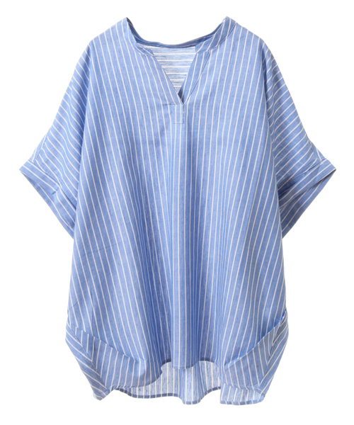 SOFFITTO（ソフィット）の「レーヨン混フレンチリネンバンドカラーシャツ(取り扱い店舗限定)（シャツ/ブラウス・レディース・ブラック/オフホワイト/B/C/ピンク/グリーン/A・FREE）」の6枚目の写真