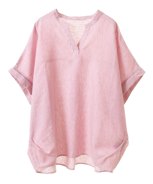 SOFFITTO（ソフィット）の「レーヨン混フレンチリネンバンドカラーシャツ(取り扱い店舗限定)（シャツ/ブラウス・レディース・ブラック/オフホワイト/B/C/ピンク/グリーン/A・FREE）」の7枚目の写真