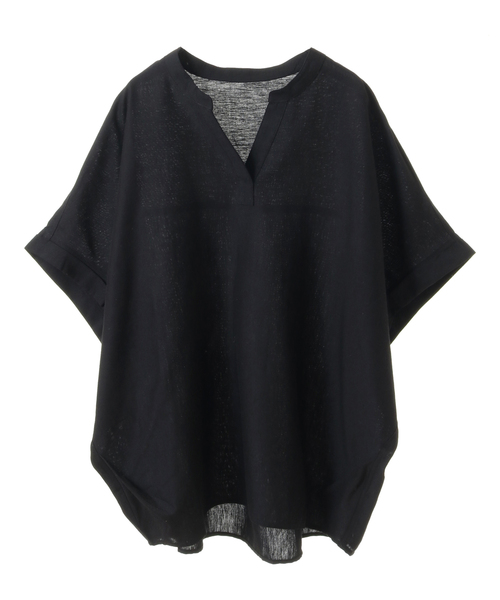 SOFFITTO（ソフィット）の「レーヨン混フレンチリネンバンドカラーシャツ(取り扱い店舗限定)（シャツ/ブラウス・レディース・ブラック/オフホワイト/B/C/ピンク/グリーン/A・FREE）」の3枚目の写真