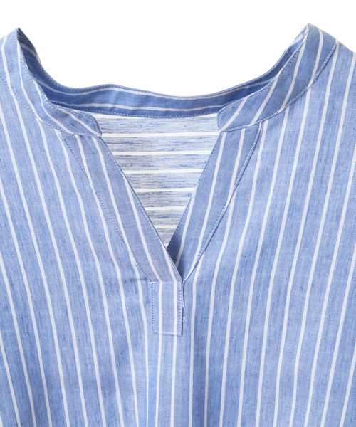 SOFFITTO（ソフィット）の「レーヨン混フレンチリネンバンドカラーシャツ(取り扱い店舗限定)（シャツ/ブラウス・レディース・ブラック/オフホワイト/B/C/ピンク/グリーン/A・FREE）」の9枚目の写真