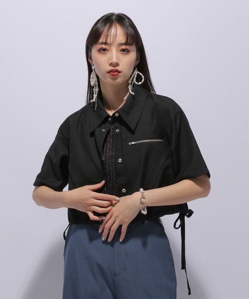 HARE（ハレ）の「ジップドロストショートシャツ(HARE)（シャツ/ブラウス・レディース・グレー/ブラック・FREE）」の7枚目の写真