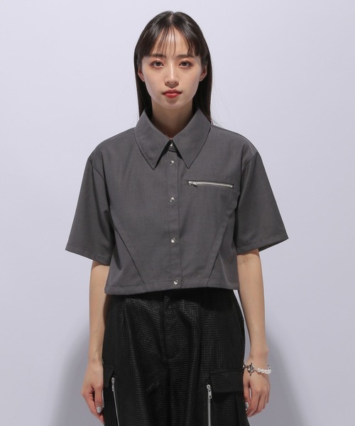 HARE（ハレ）の「ジップドロストショートシャツ(HARE)（シャツ/ブラウス・レディース・グレー/ブラック・FREE）」の9枚目の写真