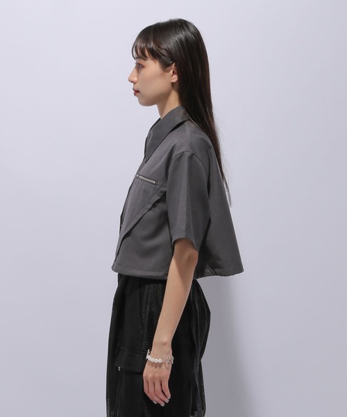 HARE（ハレ）の「ジップドロストショートシャツ(HARE)（シャツ/ブラウス・レディース・グレー/ブラック・FREE）」の10枚目の写真
