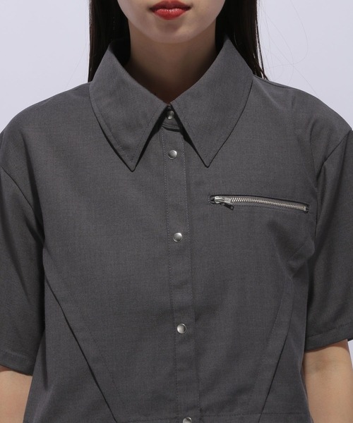 HARE（ハレ）の「ジップドロストショートシャツ(HARE)（シャツ/ブラウス・レディース・グレー/ブラック・FREE）」の13枚目の写真