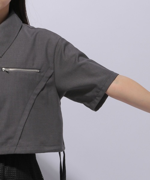 HARE（ハレ）の「ジップドロストショートシャツ(HARE)（シャツ/ブラウス・レディース・グレー/ブラック・FREE）」の14枚目の写真