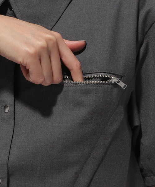 HARE（ハレ）の「ジップドロストショートシャツ(HARE)（シャツ/ブラウス・レディース・グレー/ブラック・FREE）」の15枚目の写真