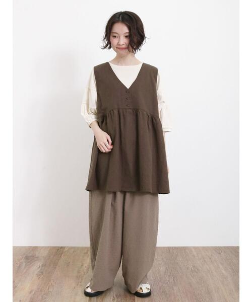 Samansa Mos2(サマンサ モスモス)の「カットドビーギャザーパンツ(その他パンツ・レディース・モカ/ブラック/キナリ・F)」の14枚目の写真