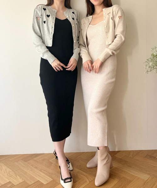 DEICY(デイシー)の「ハートカーデセットワンピース(ワンピース・レディース・ベージュ系その他/ブラック・FREE)」の7枚目の写真