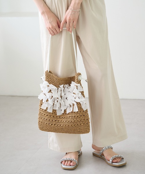 ROPE' PICNIC(ロペピクニック)の「【一部店舗限定】ペーパー手編みリボントートバッグ(トートバッグ・レディース・ホワイト/ブラック・FREE)」の2枚目の写真