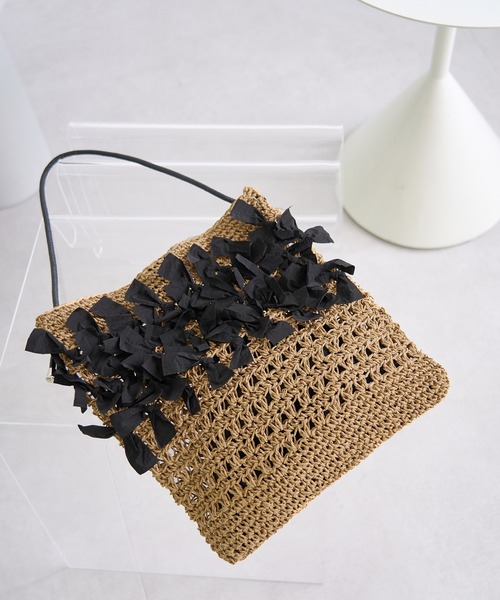 ROPE' PICNIC(ロペピクニック)の「【一部店舗限定】ペーパー手編みリボントートバッグ(トートバッグ・レディース・ホワイト/ブラック・FREE)」の1枚目の写真