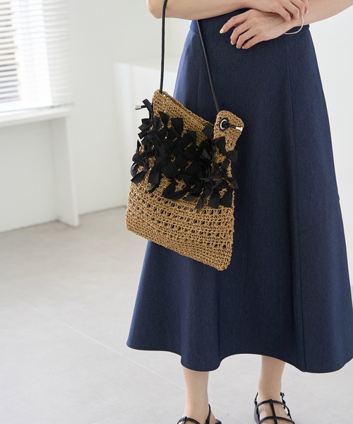 ROPE' PICNIC(ロペピクニック)の「【一部店舗限定】ペーパー手編みリボントートバッグ(トートバッグ・レディース・ホワイト/ブラック・FREE)」の5枚目の写真