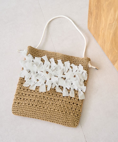 ROPE' PICNIC(ロペピクニック)の「【一部店舗限定】ペーパー手編みリボントートバッグ(トートバッグ・レディース・ホワイト/ブラック・FREE)」の4枚目の写真