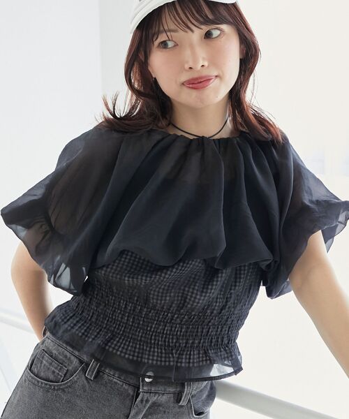 MAJESTIC LEGON(マジェスティックレゴン)の「前後2wayバルーン袖ブラウス(シャツ/ブラウス・レディース・ブルー/ブラック系その他/アイボリー/ピンク・MEDIUM)」の1枚目の写真