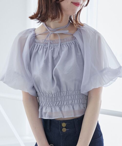 MAJESTIC LEGON(マジェスティックレゴン)の「前後2wayバルーン袖ブラウス(シャツ/ブラウス・レディース・ブルー/ブラック系その他/アイボリー/ピンク・MEDIUM)」の7枚目の写真