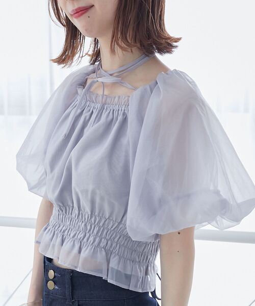 MAJESTIC LEGON(マジェスティックレゴン)の「前後2wayバルーン袖ブラウス(シャツ/ブラウス・レディース・ブルー/ブラック系その他/アイボリー/ピンク・MEDIUM)」の6枚目の写真