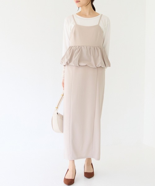 INCEDE(インシード)の「ウエストバルーンキャミワンピース(ワンピース・レディース・ブラック/グレイッシュベージュ・M/L/LL)」の1枚目の写真