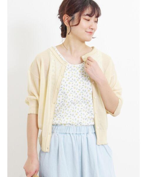 Samansa Mos2（サマンサ モスモス）の「シアーラメ配色前後2WAYカーディガン（カーディガン/ボレロ・レディース・グリーン/キナリ/モカ・F）」の2枚目の写真