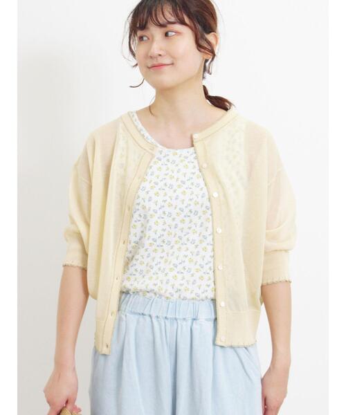 Samansa Mos2（サマンサ モスモス）の「シアーラメ配色前後2WAYカーディガン（カーディガン/ボレロ・レディース・グリーン/キナリ/モカ・F）」の15枚目の写真