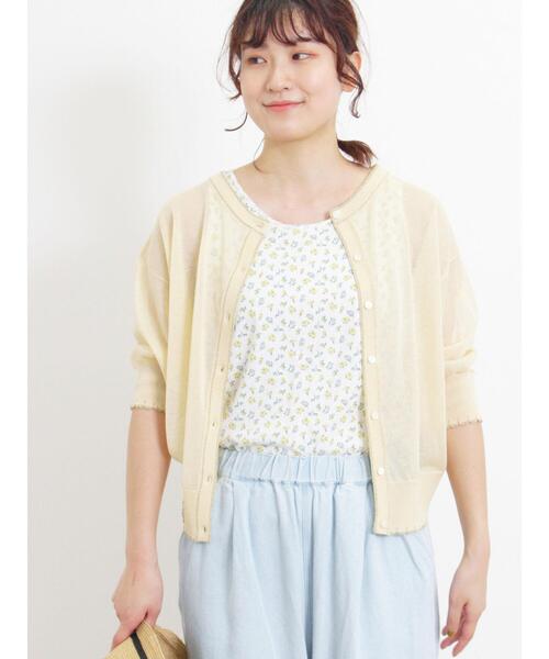 Samansa Mos2（サマンサ モスモス）の「シアーラメ配色前後2WAYカーディガン（カーディガン/ボレロ・レディース・グリーン/キナリ/モカ・F）」の14枚目の写真