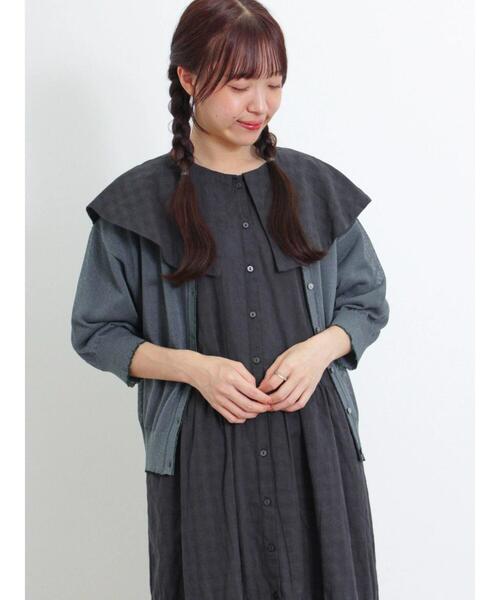 Samansa Mos2（サマンサ モスモス）の「シアーラメ配色前後2WAYカーディガン（カーディガン/ボレロ・レディース・グリーン/キナリ/モカ・F）」の12枚目の写真