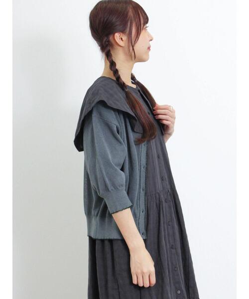 Samansa Mos2（サマンサ モスモス）の「シアーラメ配色前後2WAYカーディガン（カーディガン/ボレロ・レディース・グリーン/キナリ/モカ・F）」の11枚目の写真