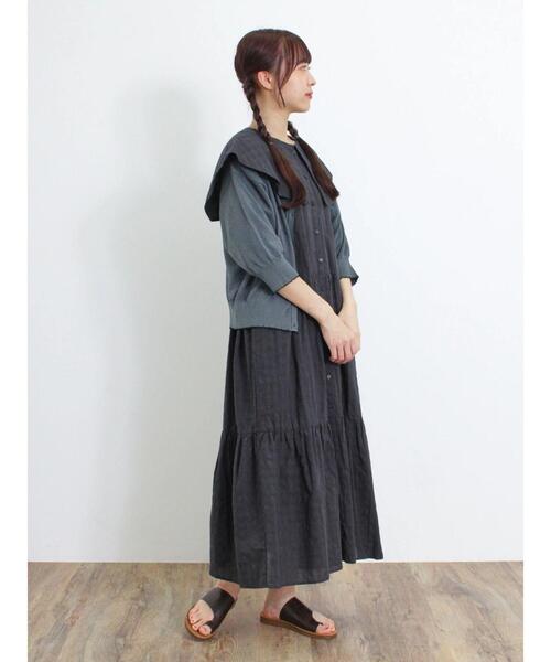 Samansa Mos2（サマンサ モスモス）の「シアーラメ配色前後2WAYカーディガン（カーディガン/ボレロ・レディース・グリーン/キナリ/モカ・F）」の9枚目の写真